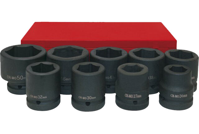 Impact Socket Wrench, Standard, 1" Drive, 6 Point, 9pcs/Set EgaMaster
