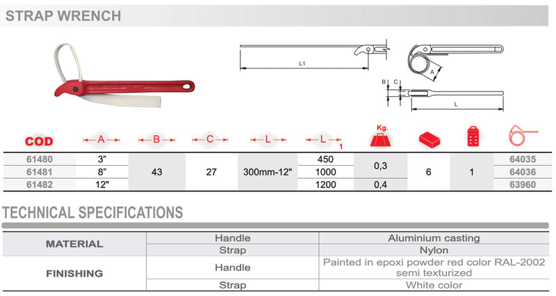 Strap Wrench with the Capacity of pipes up to 12"diameter 61480 EgaMaster