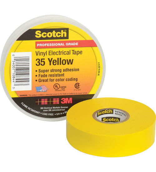 Vinyl Electrical Tape, Scotch 35, Yellow 3M