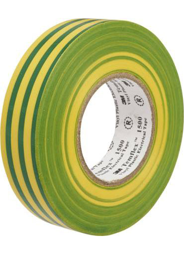 Vinyl Electrical Tape, Temflex 1500 Yellow and Green 3M