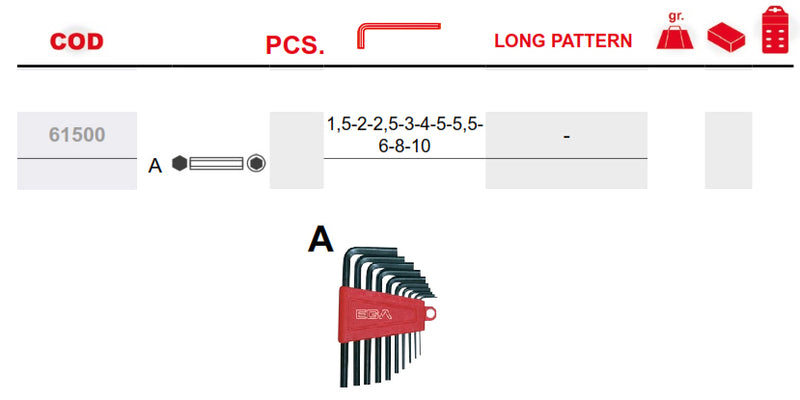 Hex Key Wrench Set, 10pcs/Set, 61500 EgaMaster