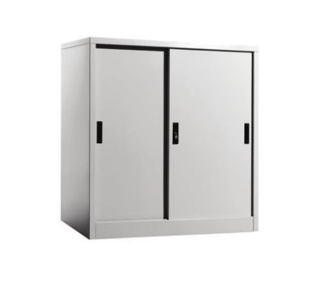 Half Height Cabinet with Steel Sliding Door – Grey